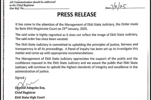 Ekiti State Judiciary Disowns Magistrate’s Order