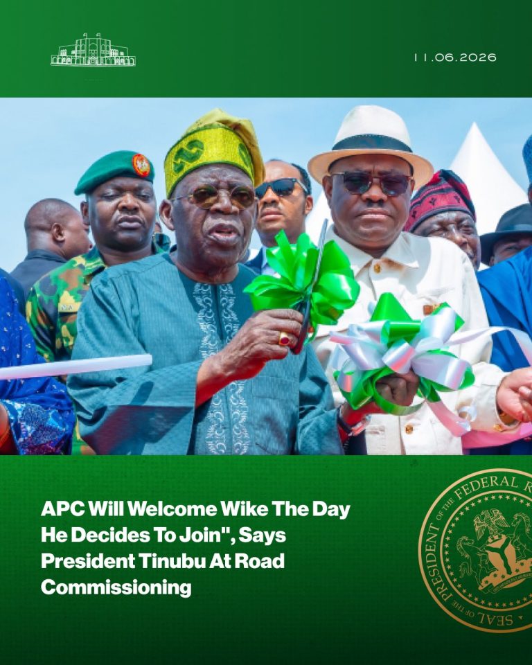 APC Welcomes Wike as Tinubu Opens New Road in Abuja